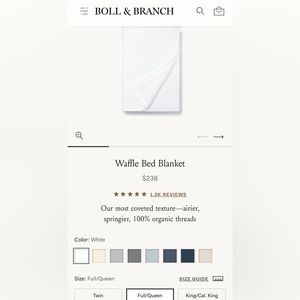 Boll & Branch Waffle Bed Blanket (Full/Queen) NWT
